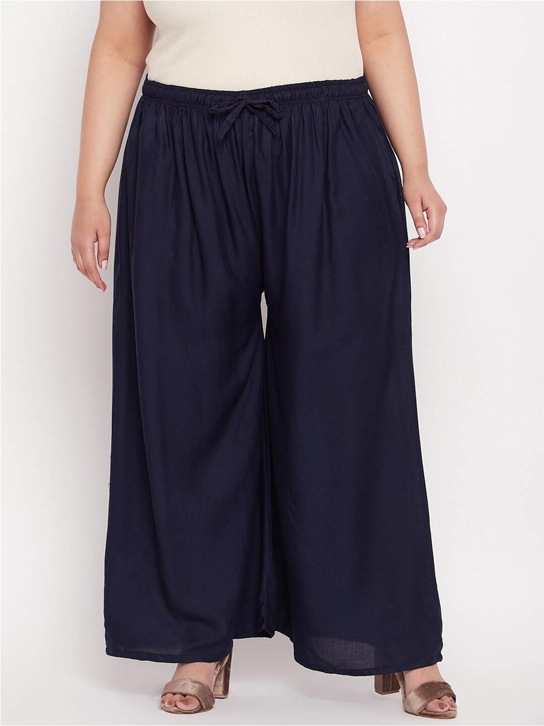 

CLORA CREATION PLUS Women Mid-Rise Wide Leg Palazzos, Navy blue