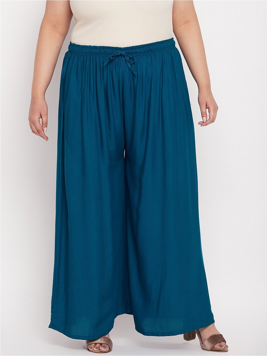 

CLORA CREATION PLUS Women Mid-Rise Wide Leg Palazzos, Blue