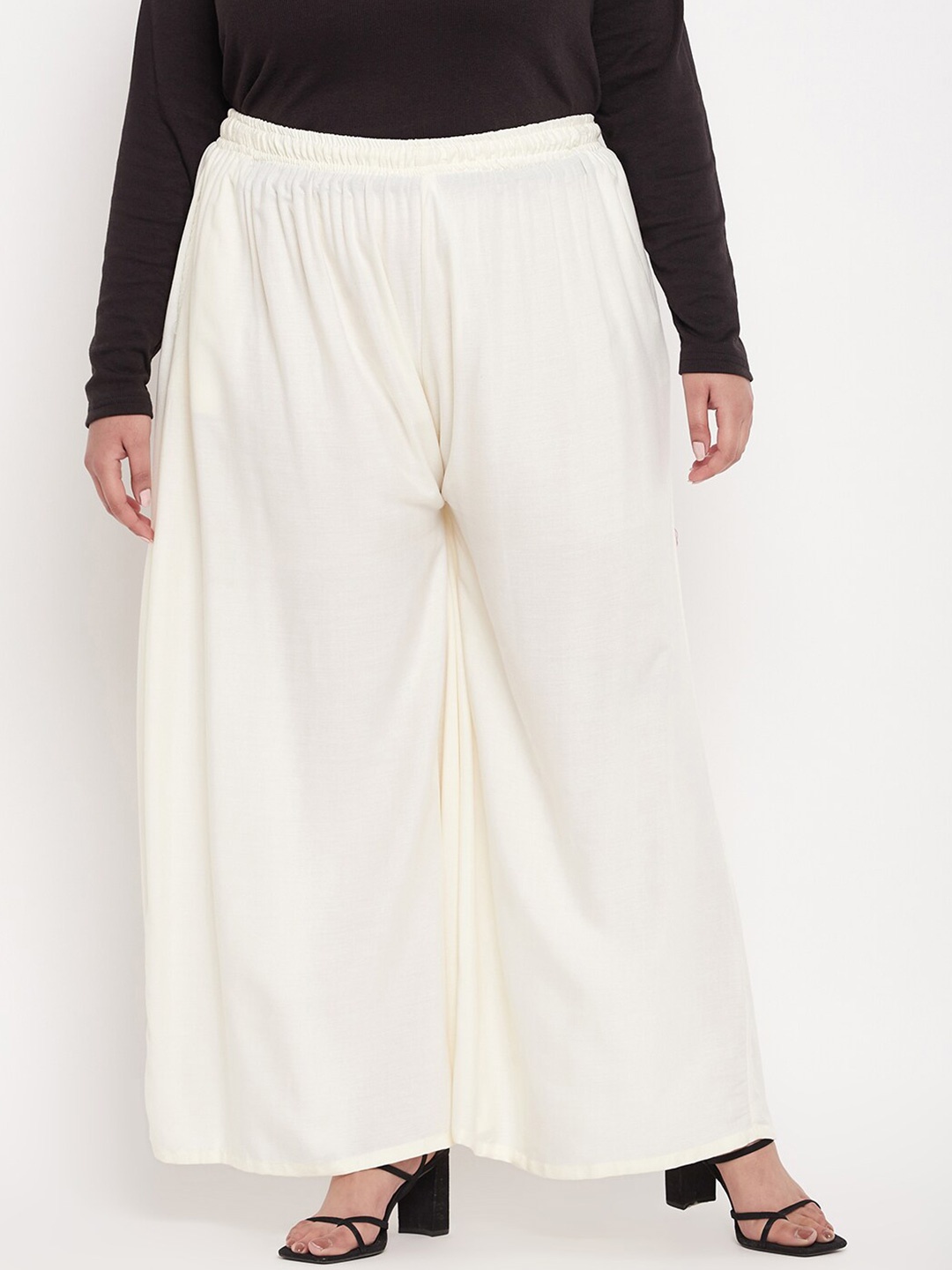 

CLORA CREATION PLUS Women Plus Size Wide Leg Palazzo, Off white