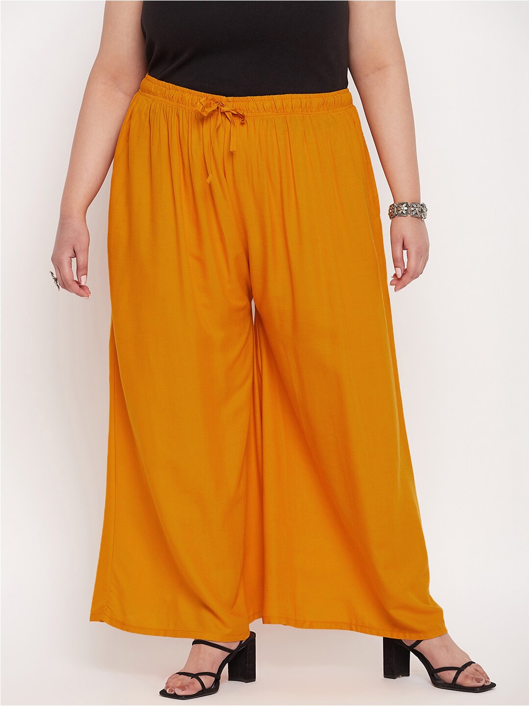 

CLORA CREATION PLUS Women Flared Palazzos, Mustard
