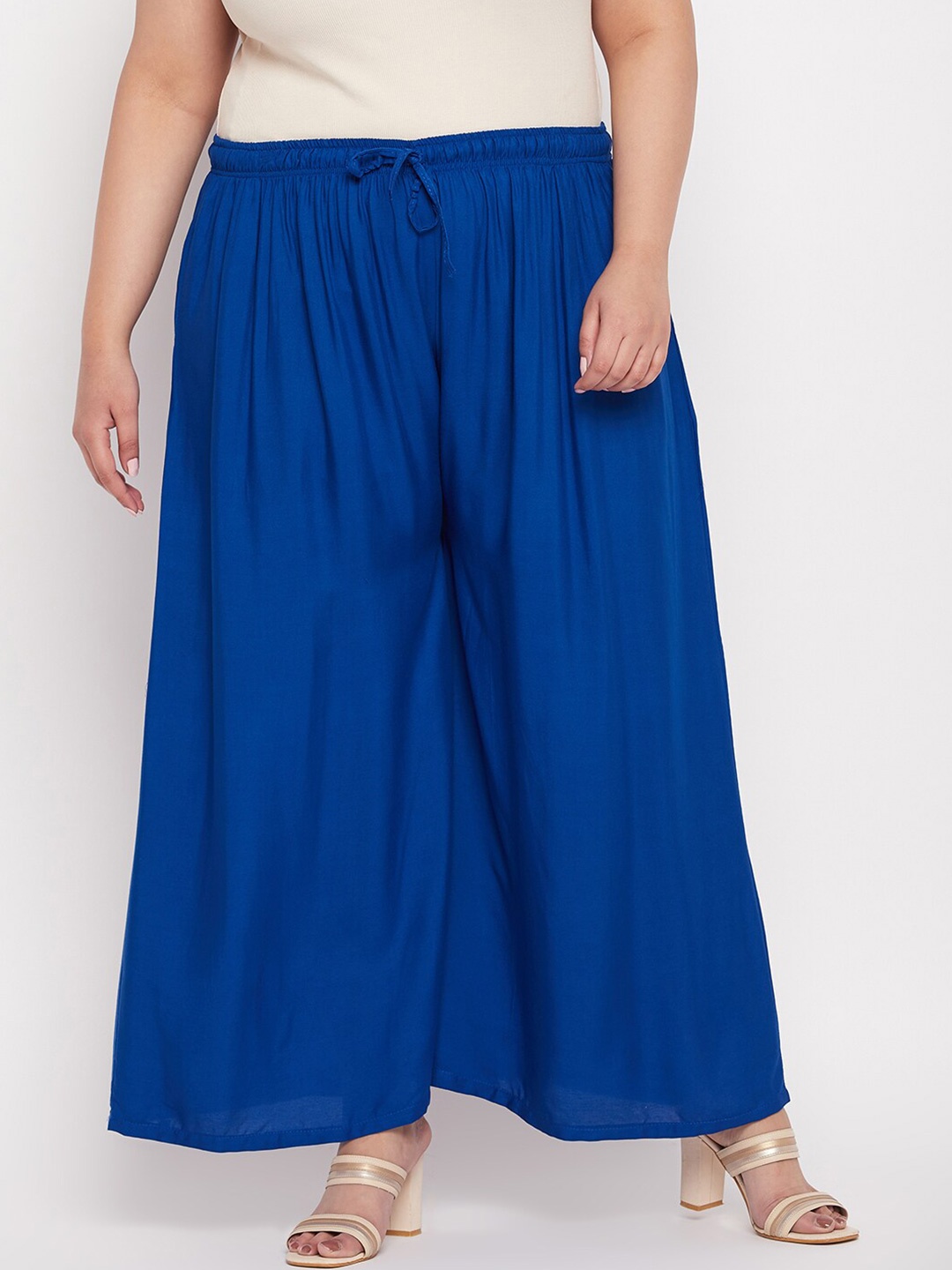 

CLORA CREATION PLUS Women Wide Leg Fit Drawstring Closure Palazzos, Blue