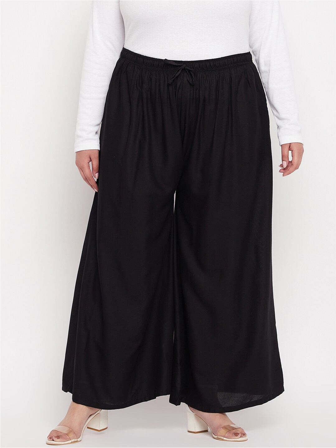 

CLORA CREATION PLUS Women Mid-Rise Wide Leg Palazzos, Black
