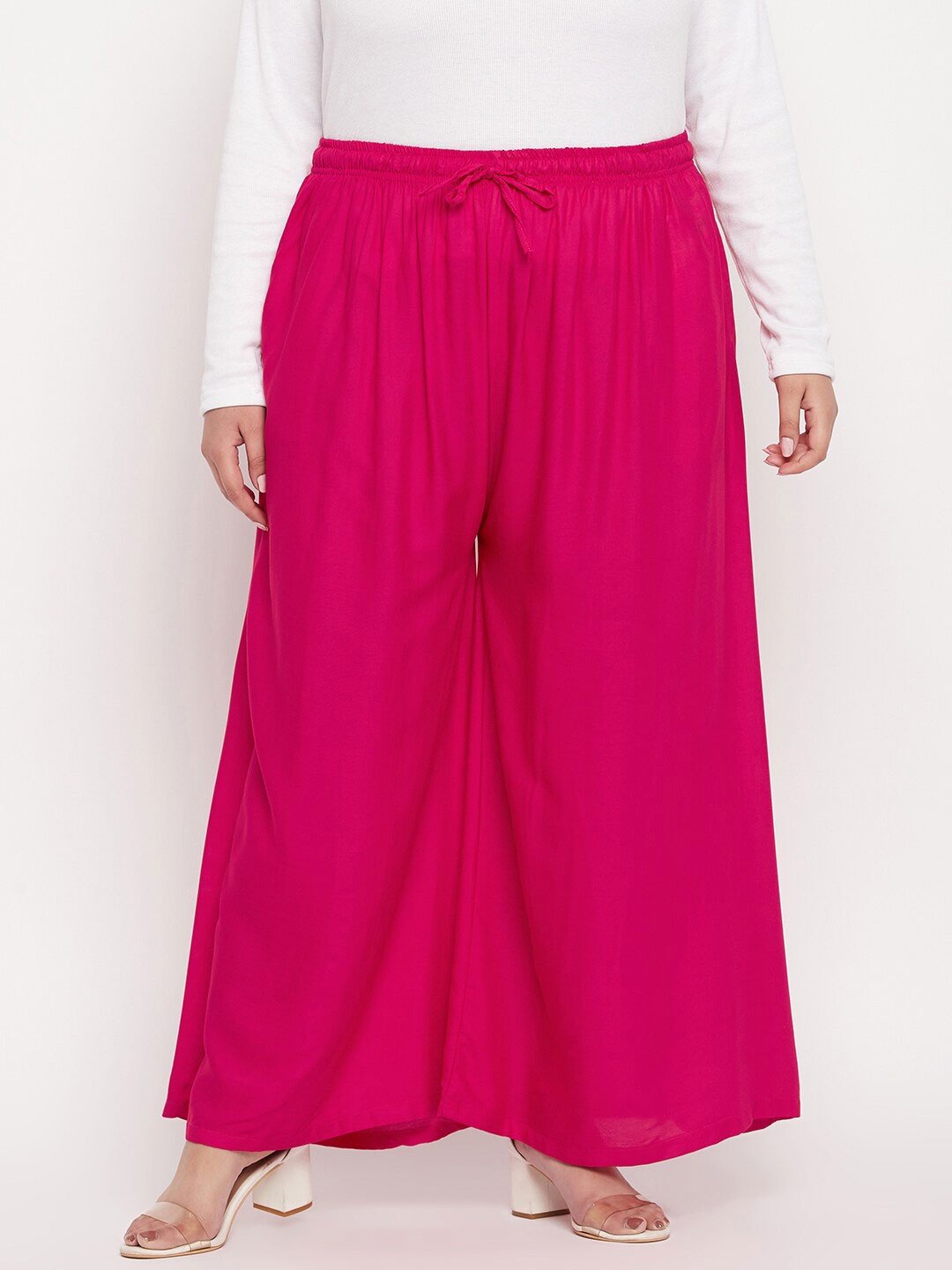 

CLORA CREATION PLUS Women Mid-Rise Wide Leg Palazzos, Magenta
