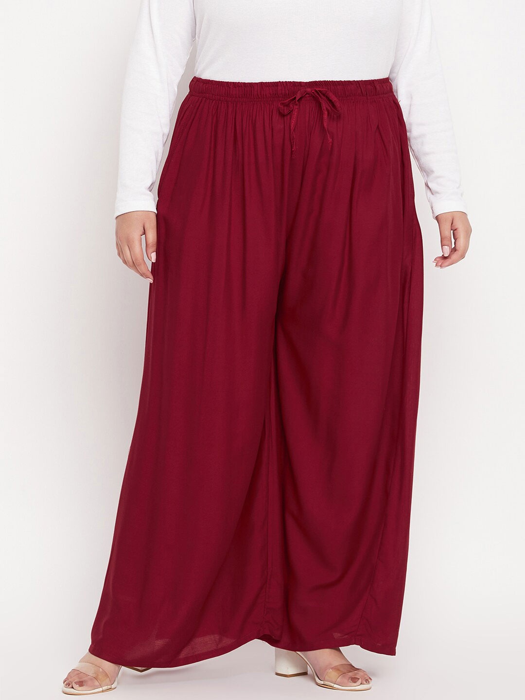 

CLORA CREATION PLUS Women Flared Palazzos, Maroon