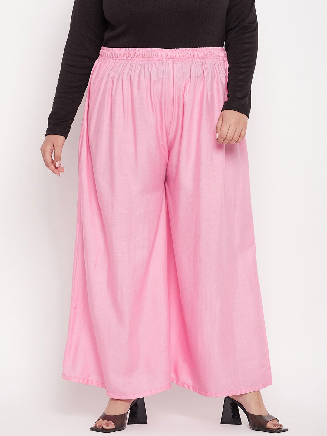 

CLORA CREATION PLUS Women Mid-Rise Wide Leg Palazzos, Pink