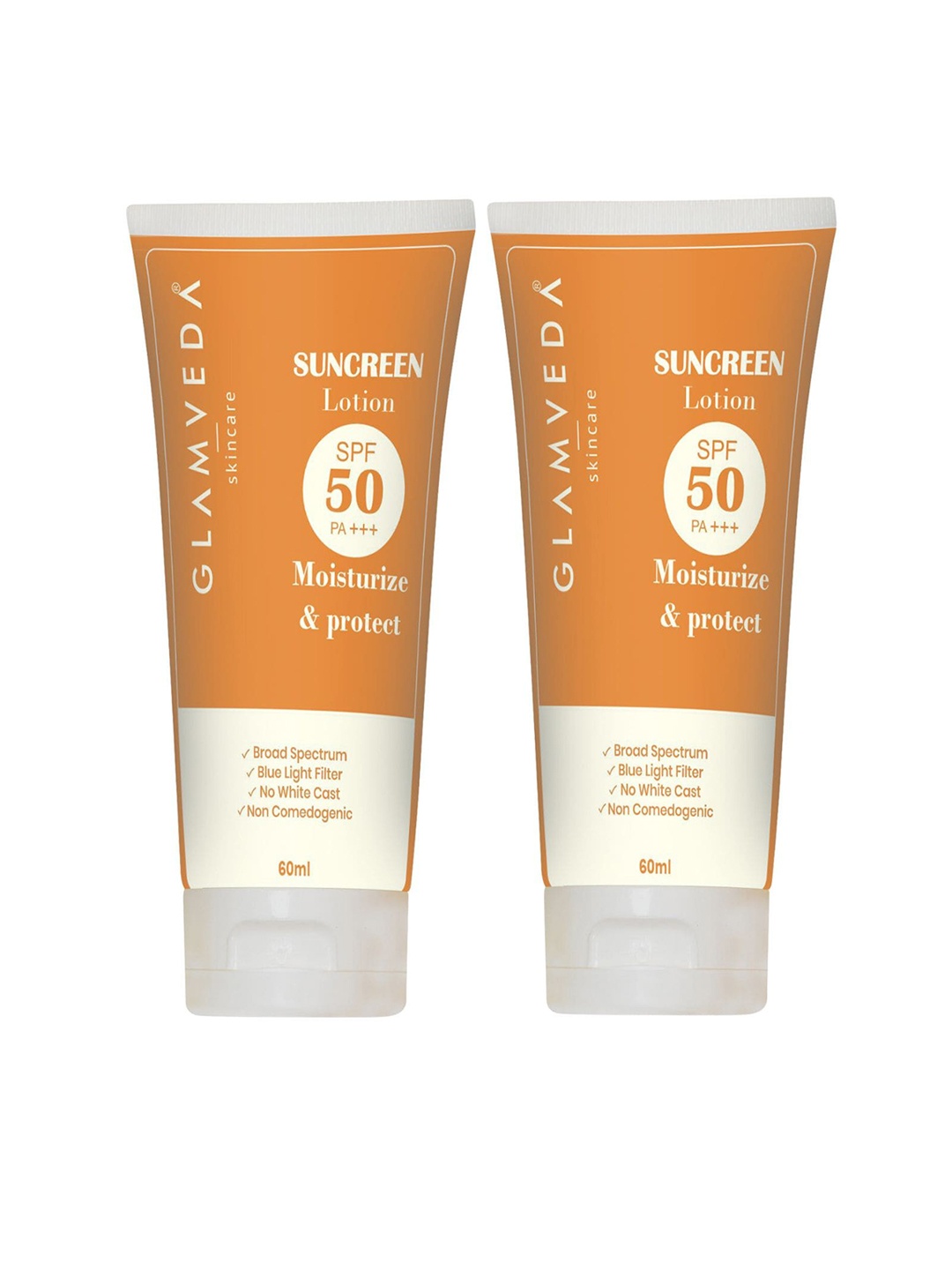 

GLAMVEDA Pack of 2 SPF 50 PA+++ Blue Light Filter Sunscreen Lotion - 60 ml Each, Orange