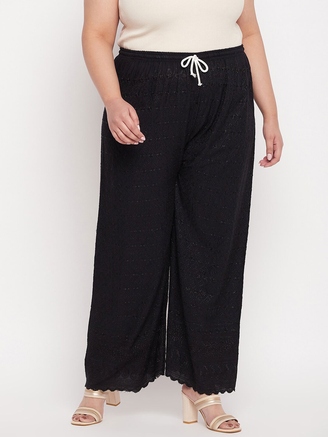 

CLORA CREATION PLUS Women Self Design Straight fit Palazzos, Black