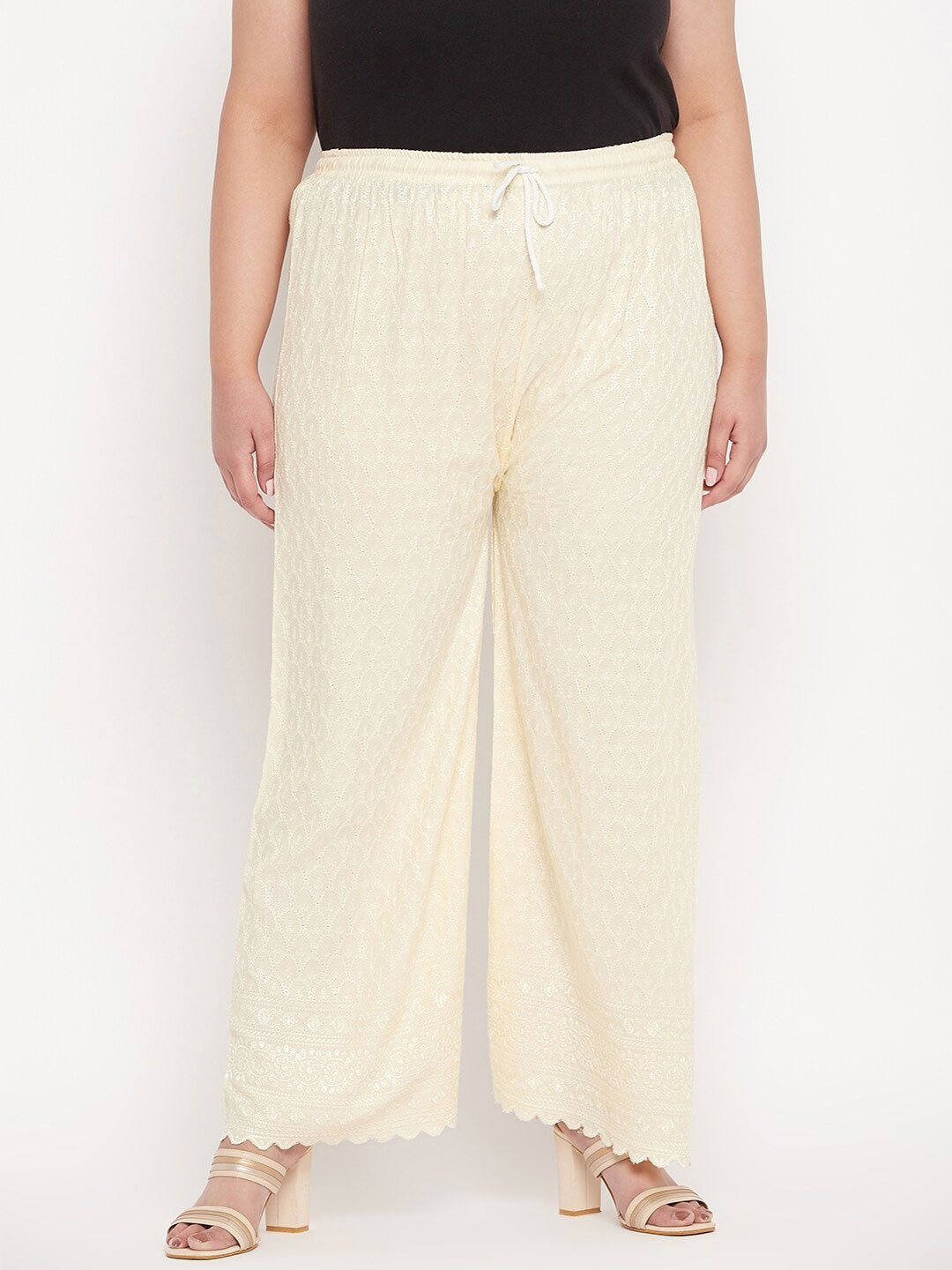 

CLORA CREATION PLUS Women Self Design Straight fit Palazzos, Cream