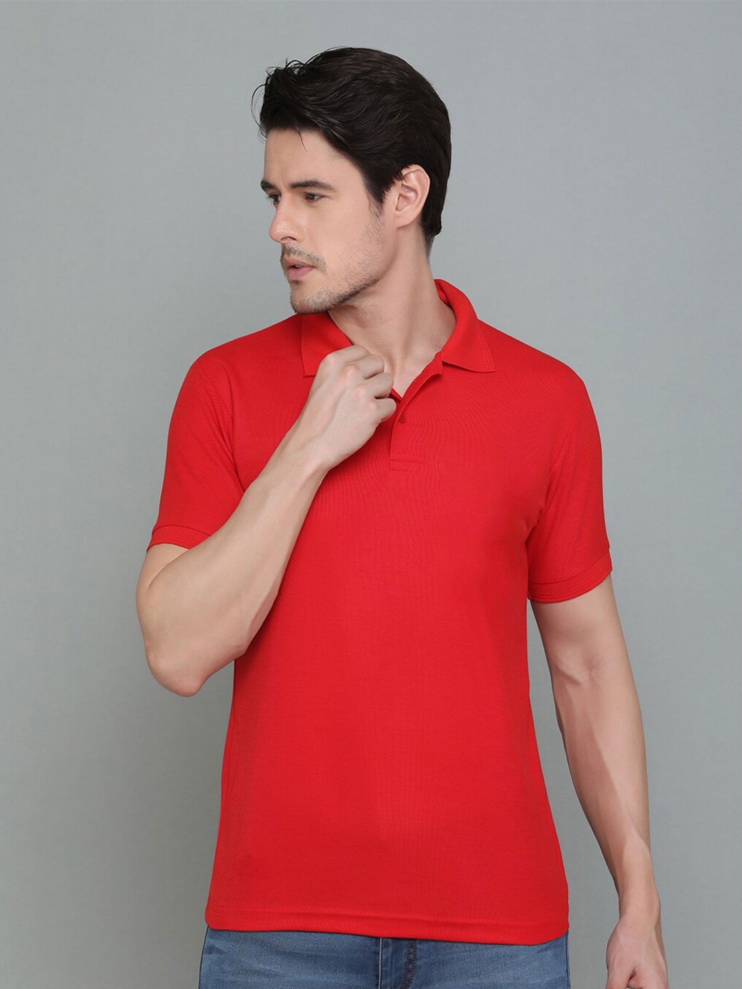 

INKKR Polo Collar Casual T-shirt, Red