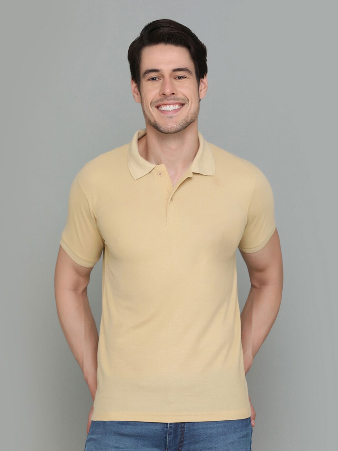 

INKKR Polo Collar Short Sleeves Casual T-shirt, Beige