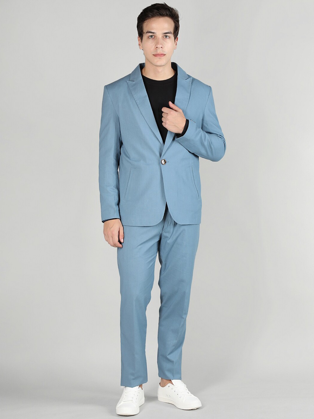 

Dlanxa Single-Breasted Notched Lapel Linen 2-Piece Suit, Blue