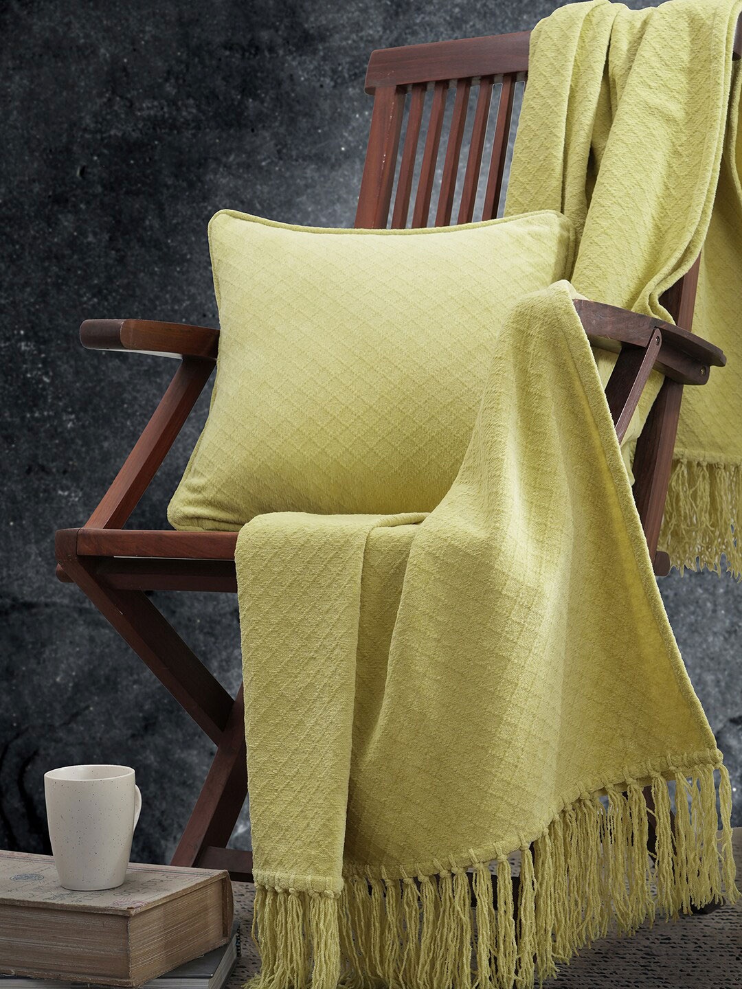 MASPAR Colorart Blaize Yellow Textured 256 GSM Square Cotton Cushion Cover