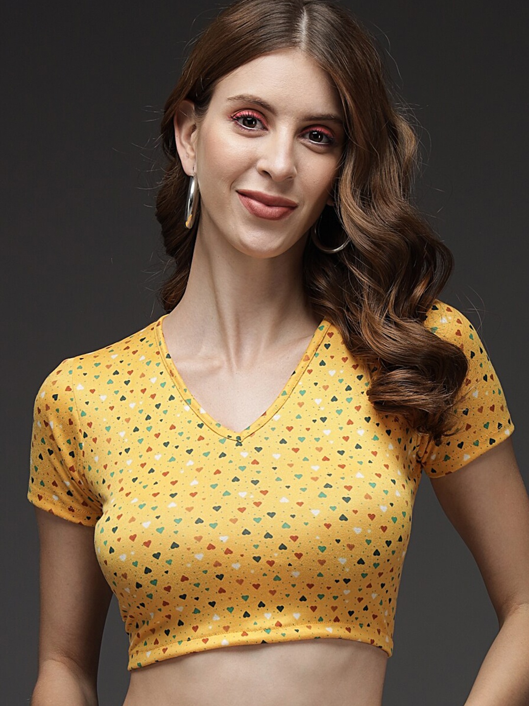 

BAESD Conversational Printed V-Neck Crop Top, Yellow