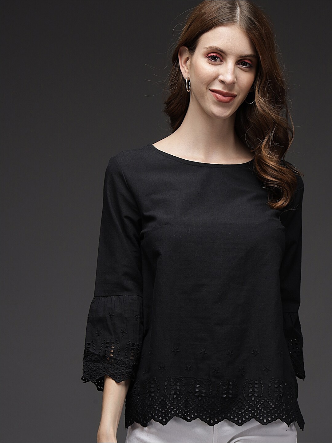 

BAESD Boat Neck Self Design Top, Black