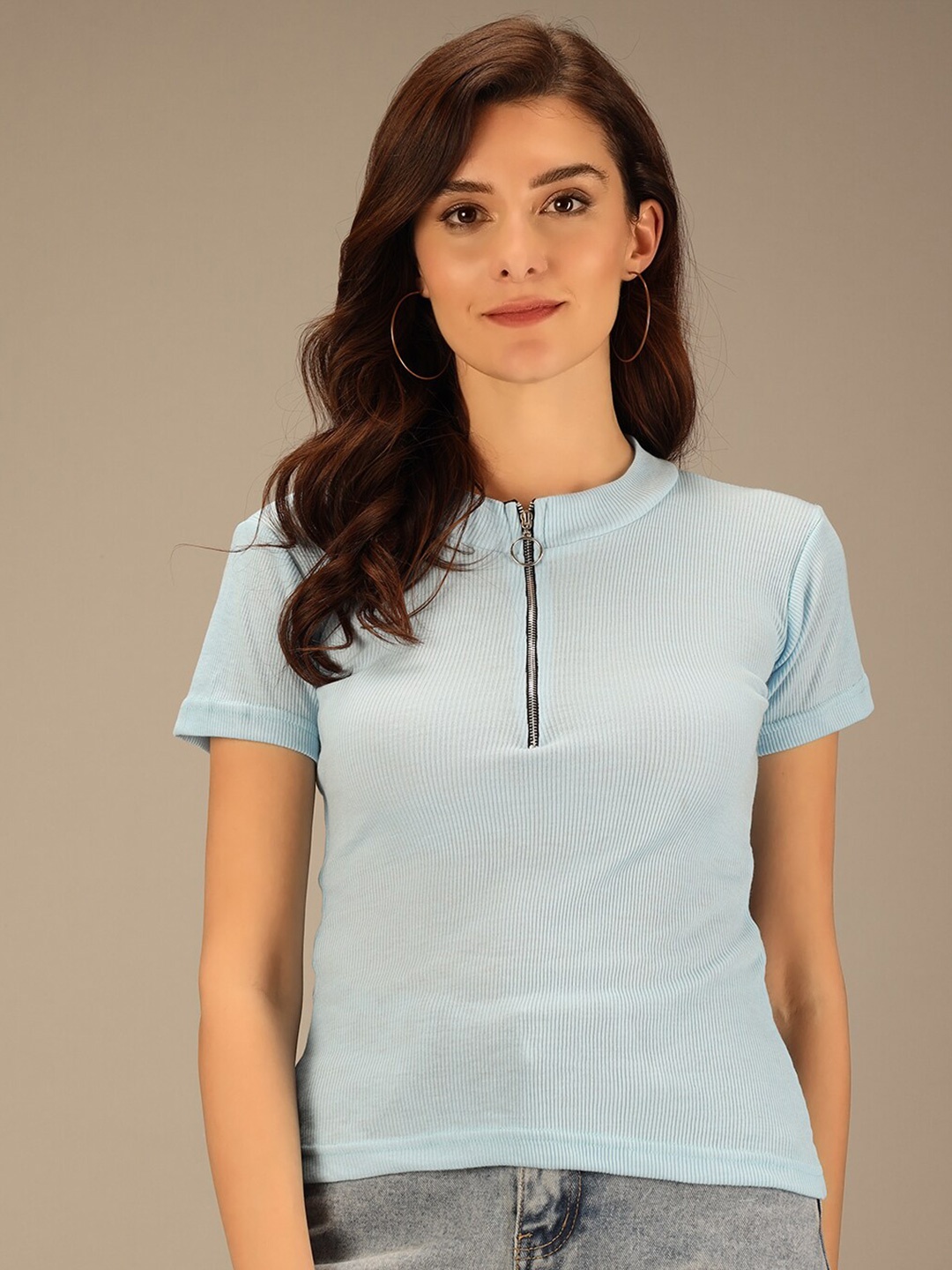 

BAESD High Neck Ribbed Cotton Top, Blue