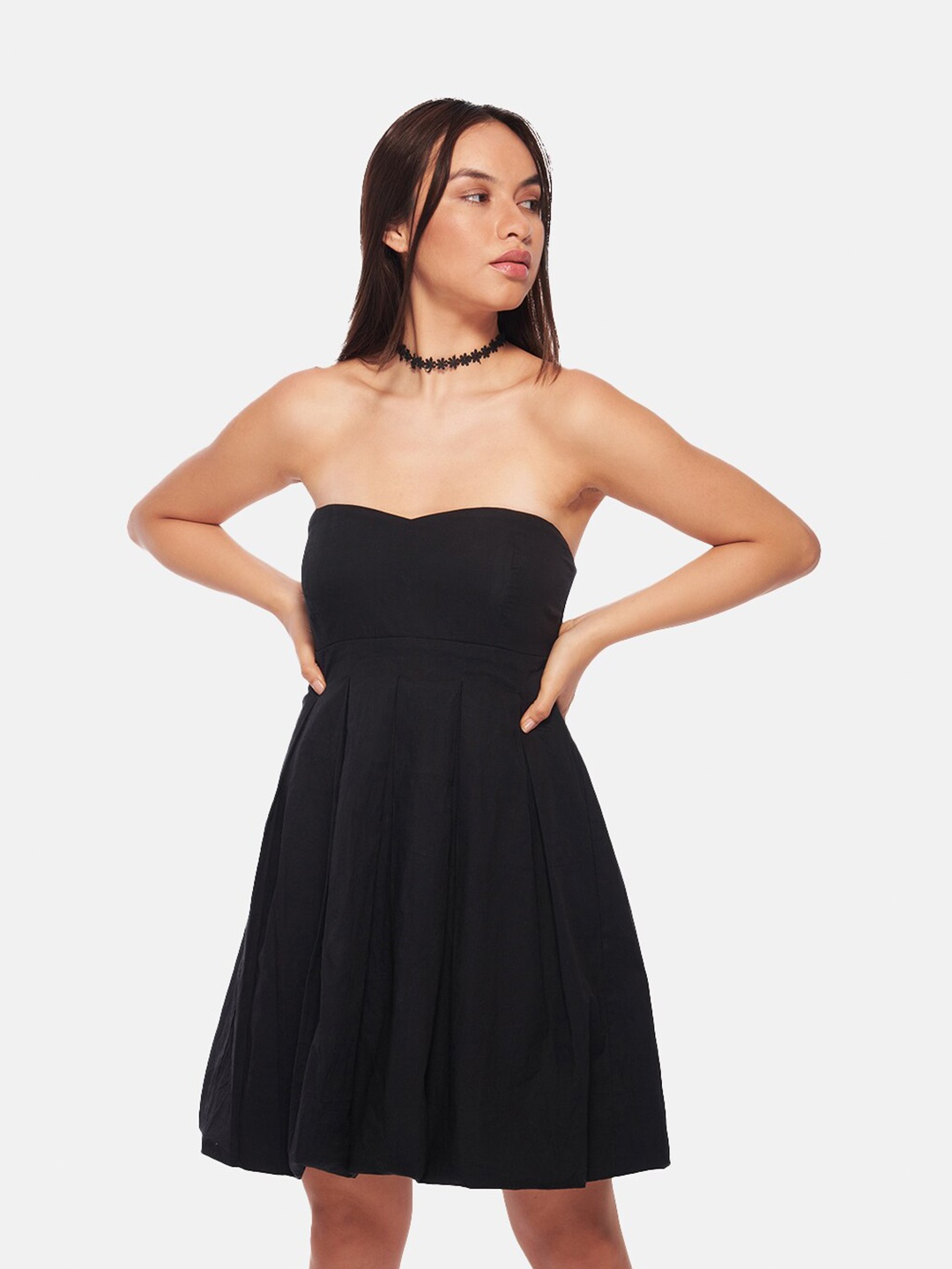 

IZF Black Strapless A-line Mini Dress