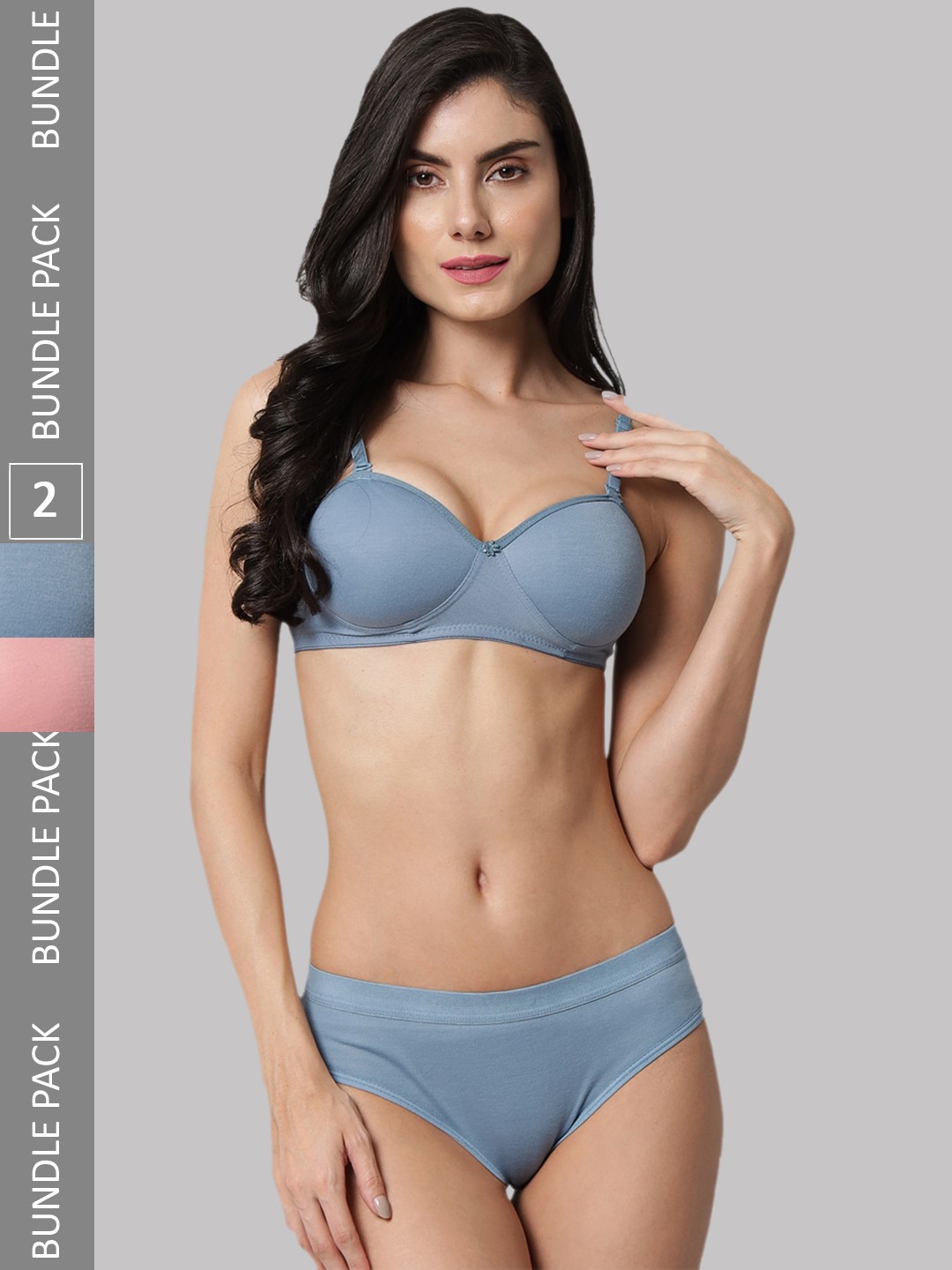

Imsa Moda Pack Of 2 Lightly Padded Underwired Lingerie Set, Blue