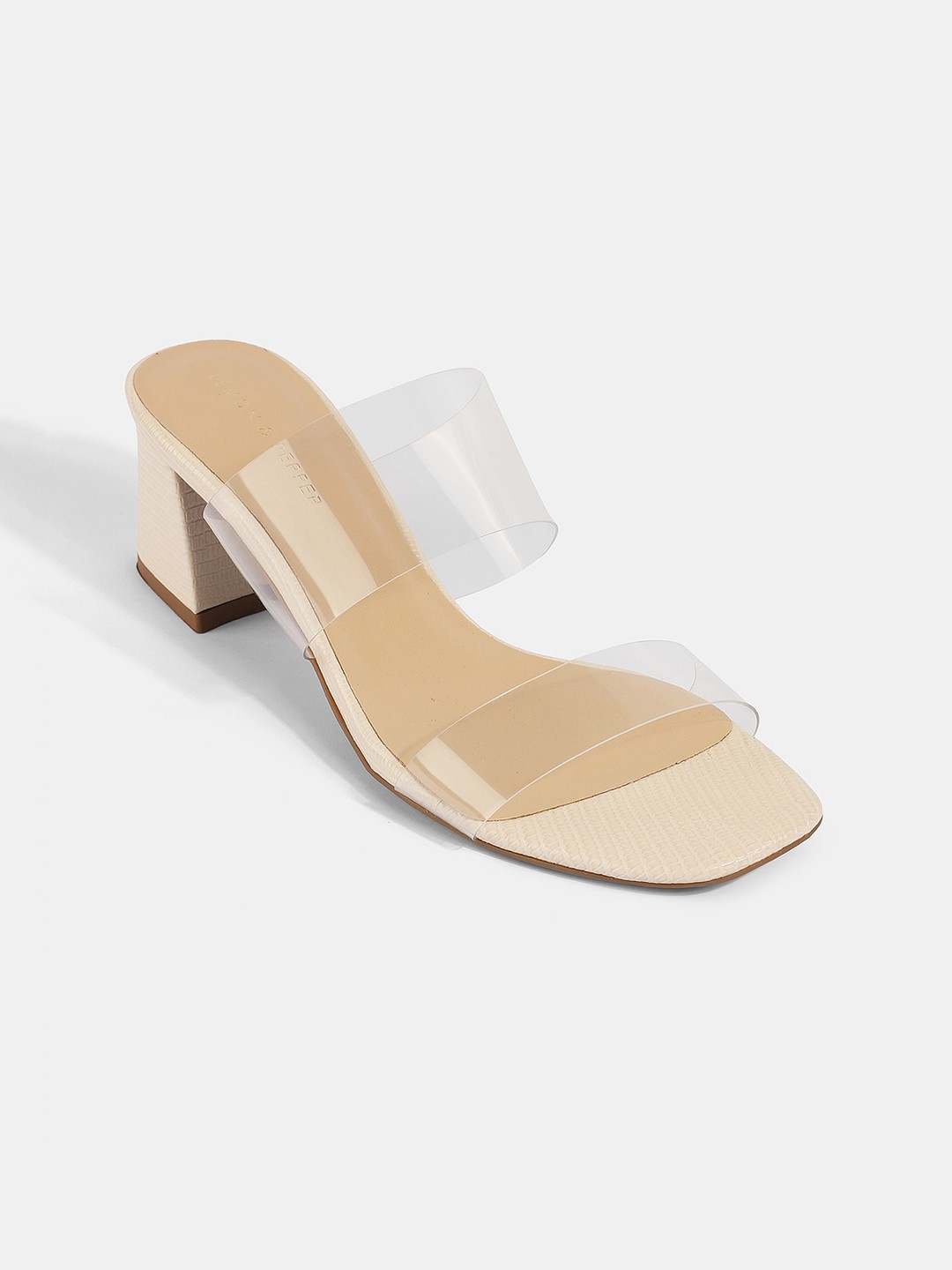 

LEMON & PEPPER Open Toe Block Heels, Transparent