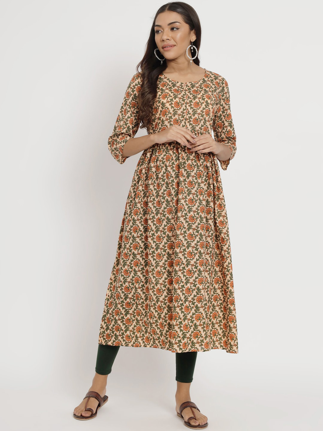 

Aujjessa Ethnic Motifs Printed Maternity Anarkali Kurta, Peach