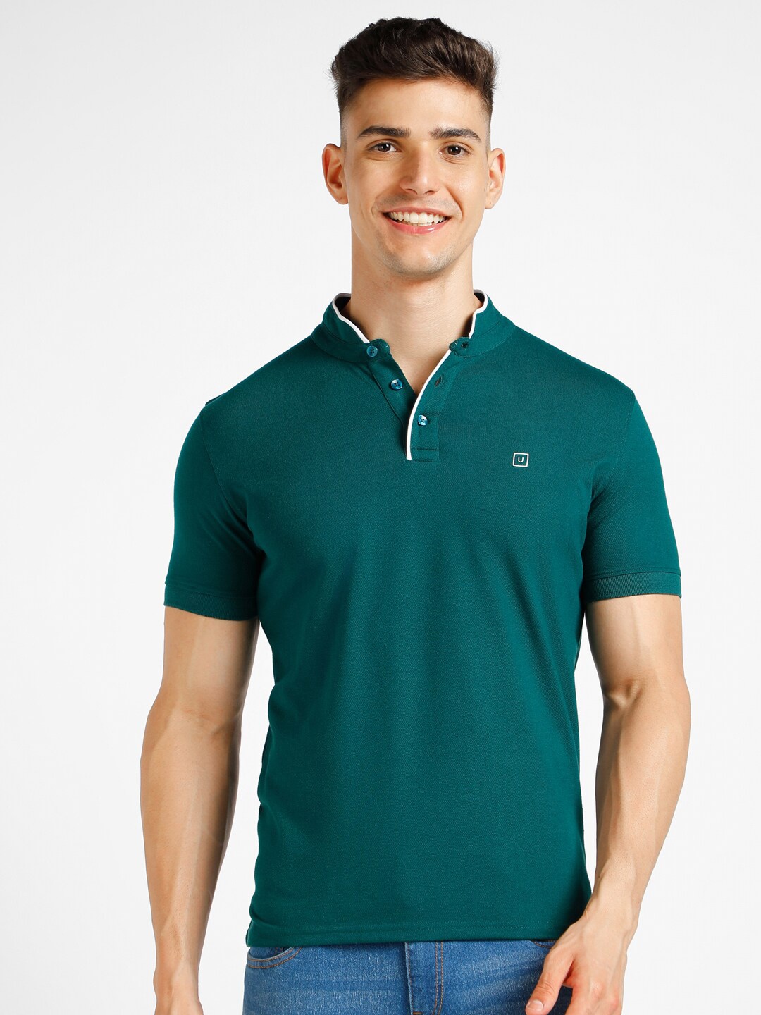 

Urbano Fashion Mandarin Collar Slim Fit T-shirt, Green