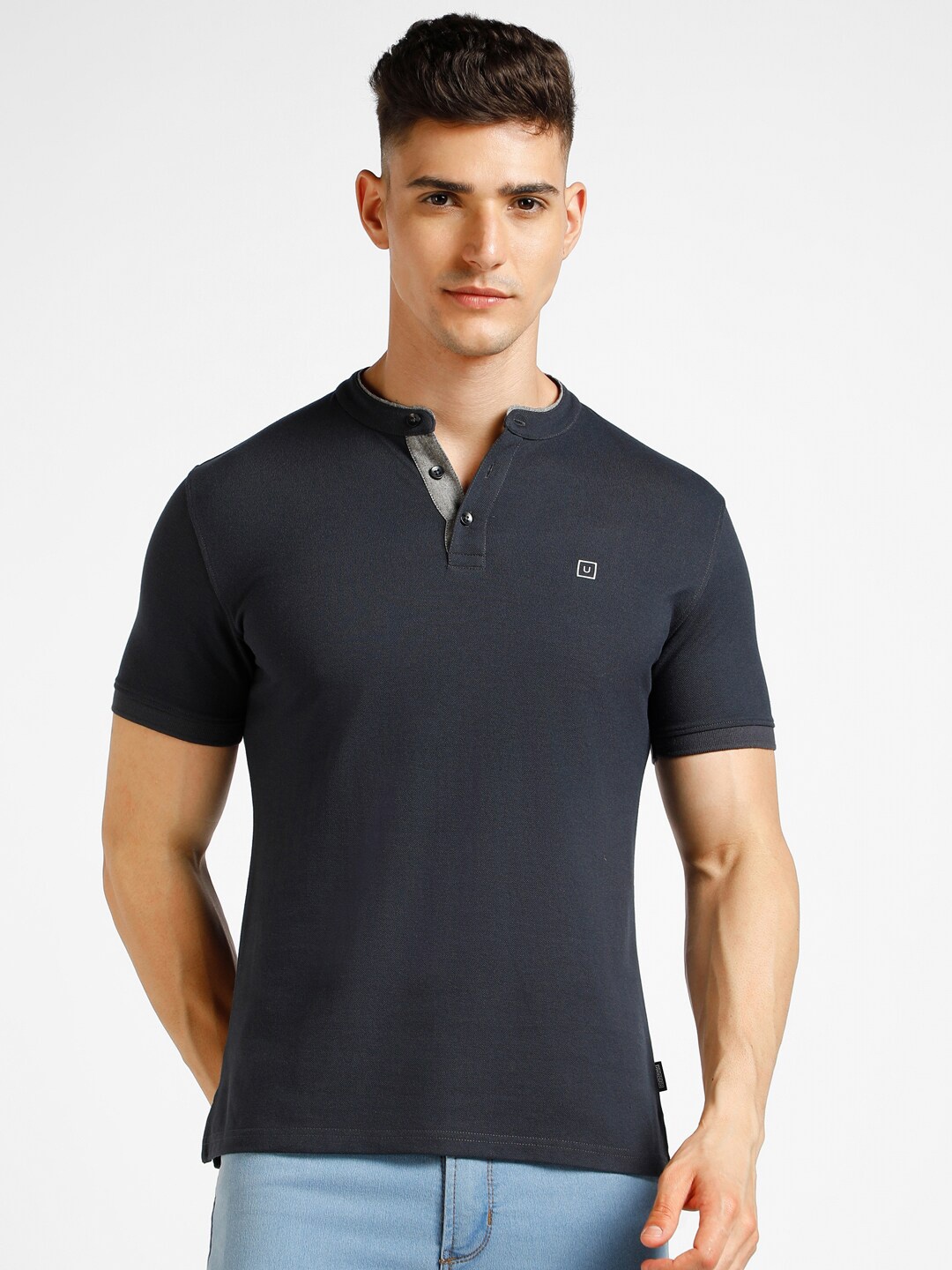 

Urbano Fashion Mandarin Collar Slim Fit T-shirt, Charcoal