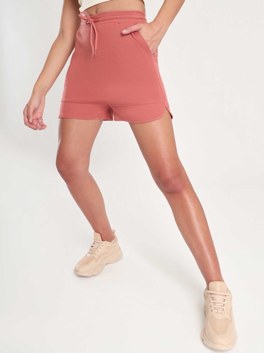 

NOBERO Women Mid-Rise Cotton Shorts, Red