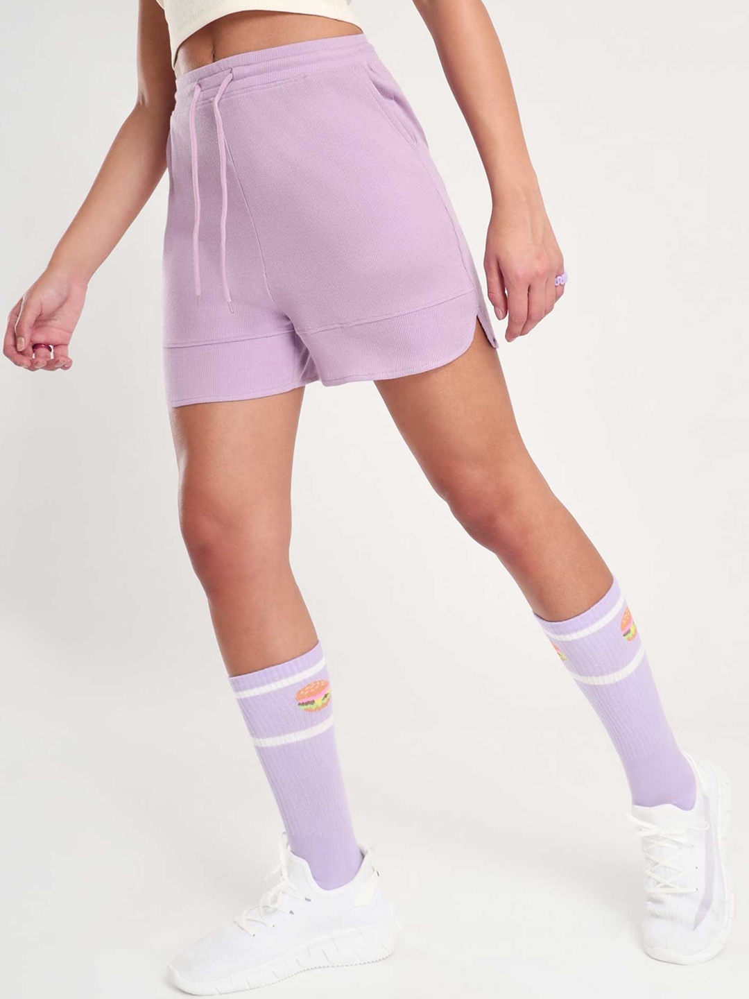 

NOBERO Women Mid-Rise Knitted Sports Shorts, Purple