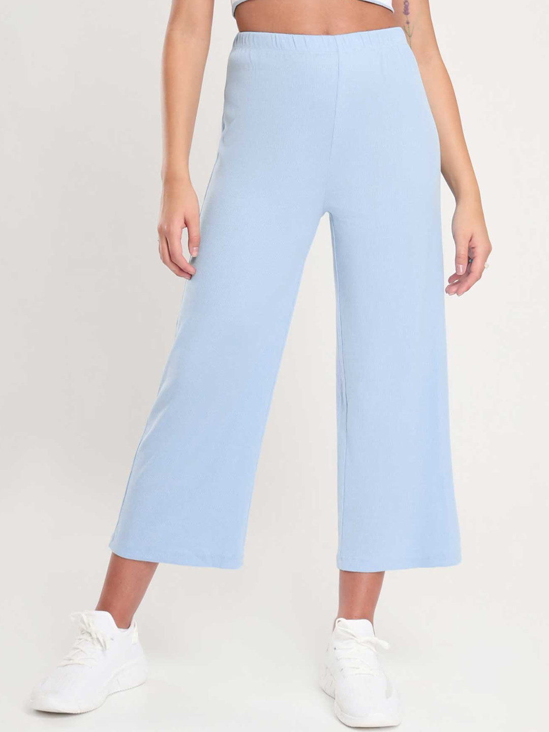 

NOBERO Women Mid-Rise Regular-Fit Cotton Culottes Trousers, Blue