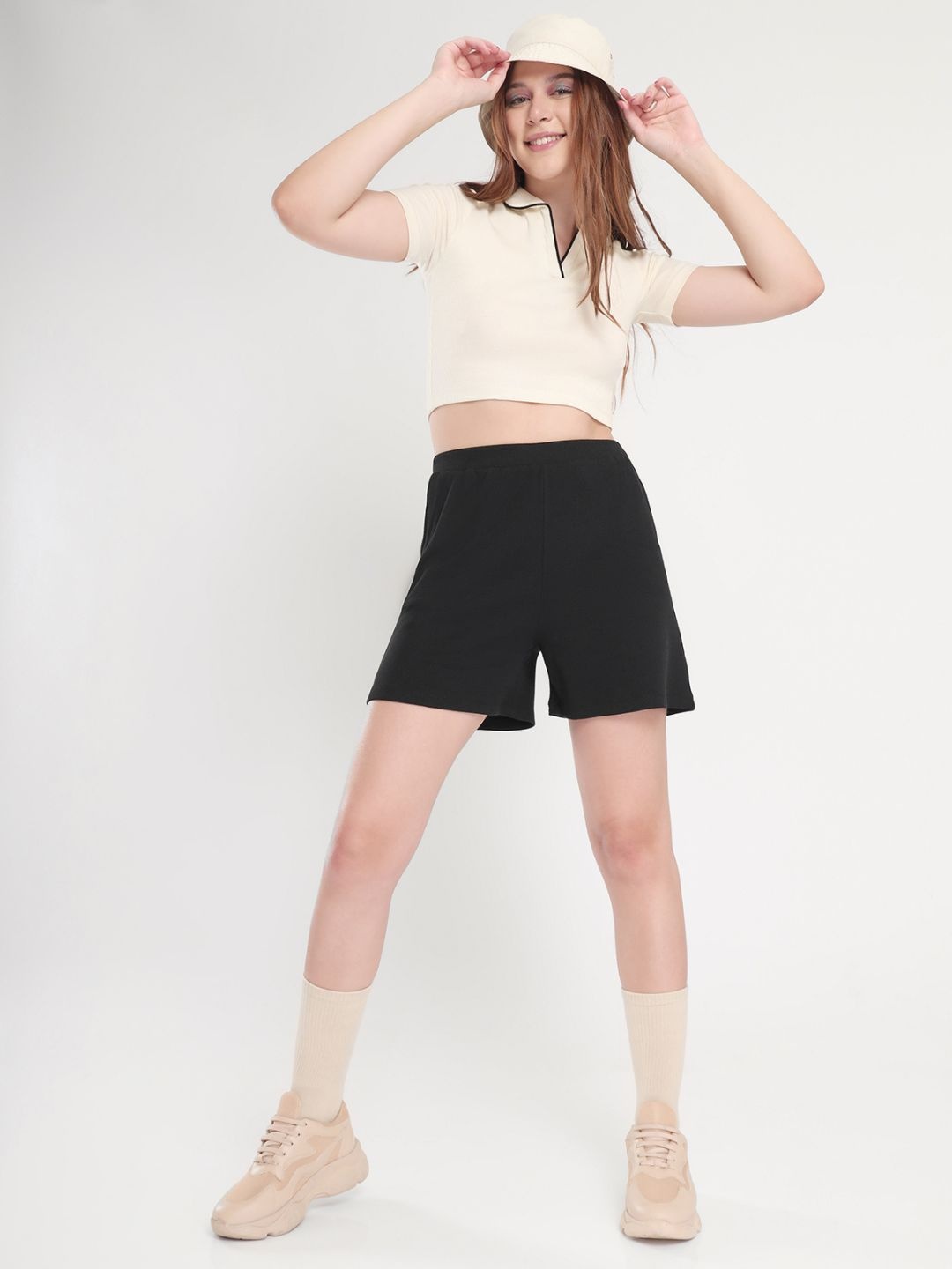

NOBERO Women Mid-Rise Cotton Shorts, Black