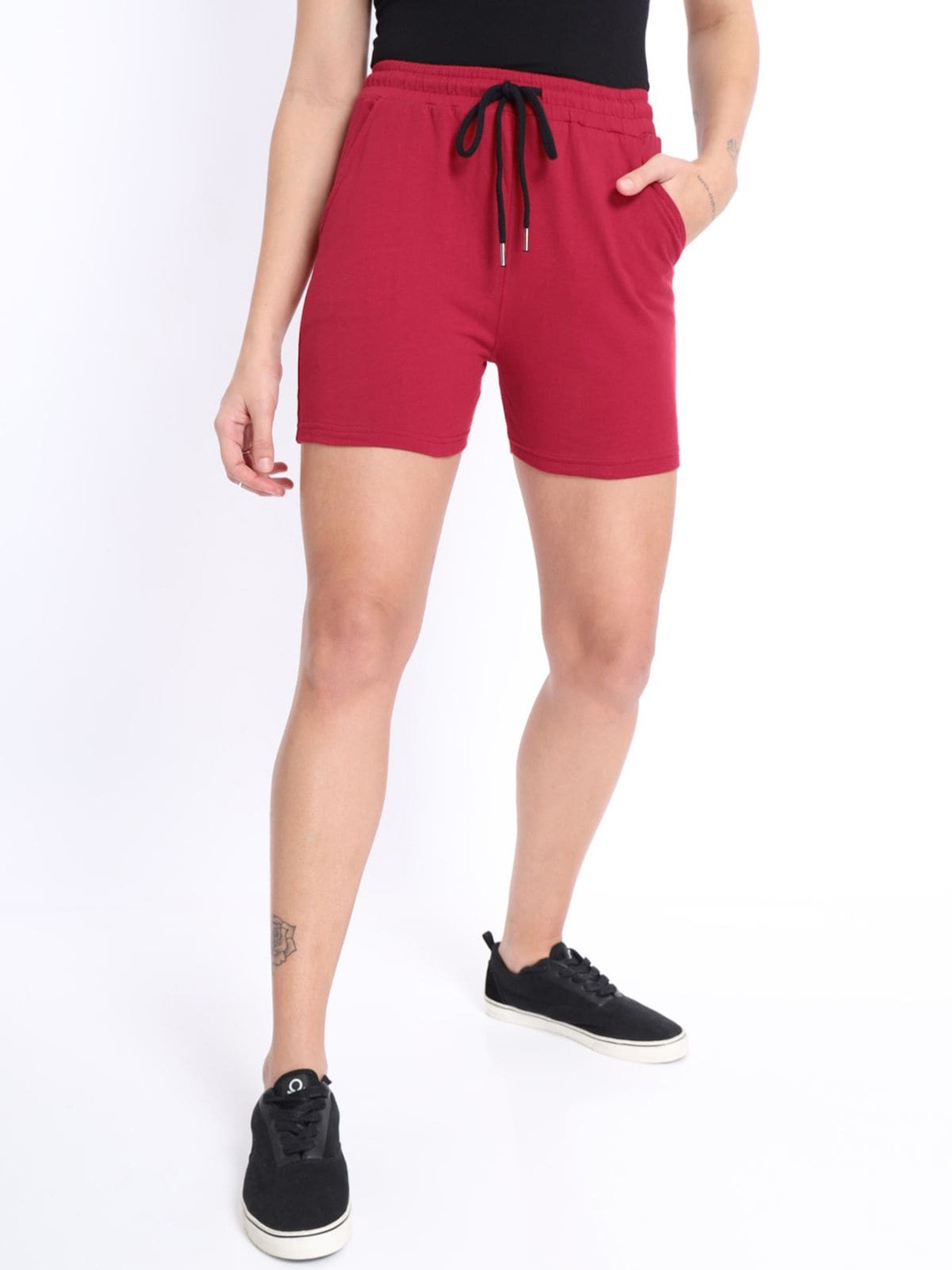 

NOBERO Women Mid-Rise Regular Fit Cotton Shorts, Red