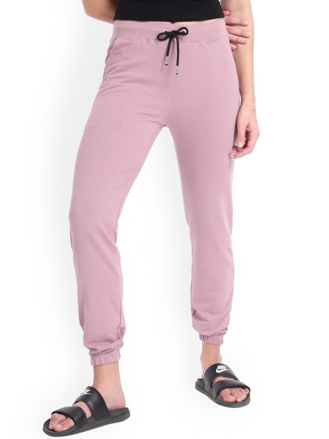 

NOBERO Women Mid-Rise Regular-Fit Cotton Joggers, Mauve