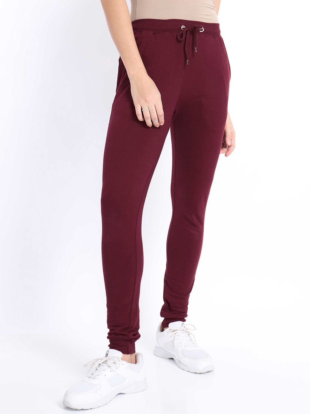 

NOBERO Women Regular Fit Cotton Joggers, Maroon