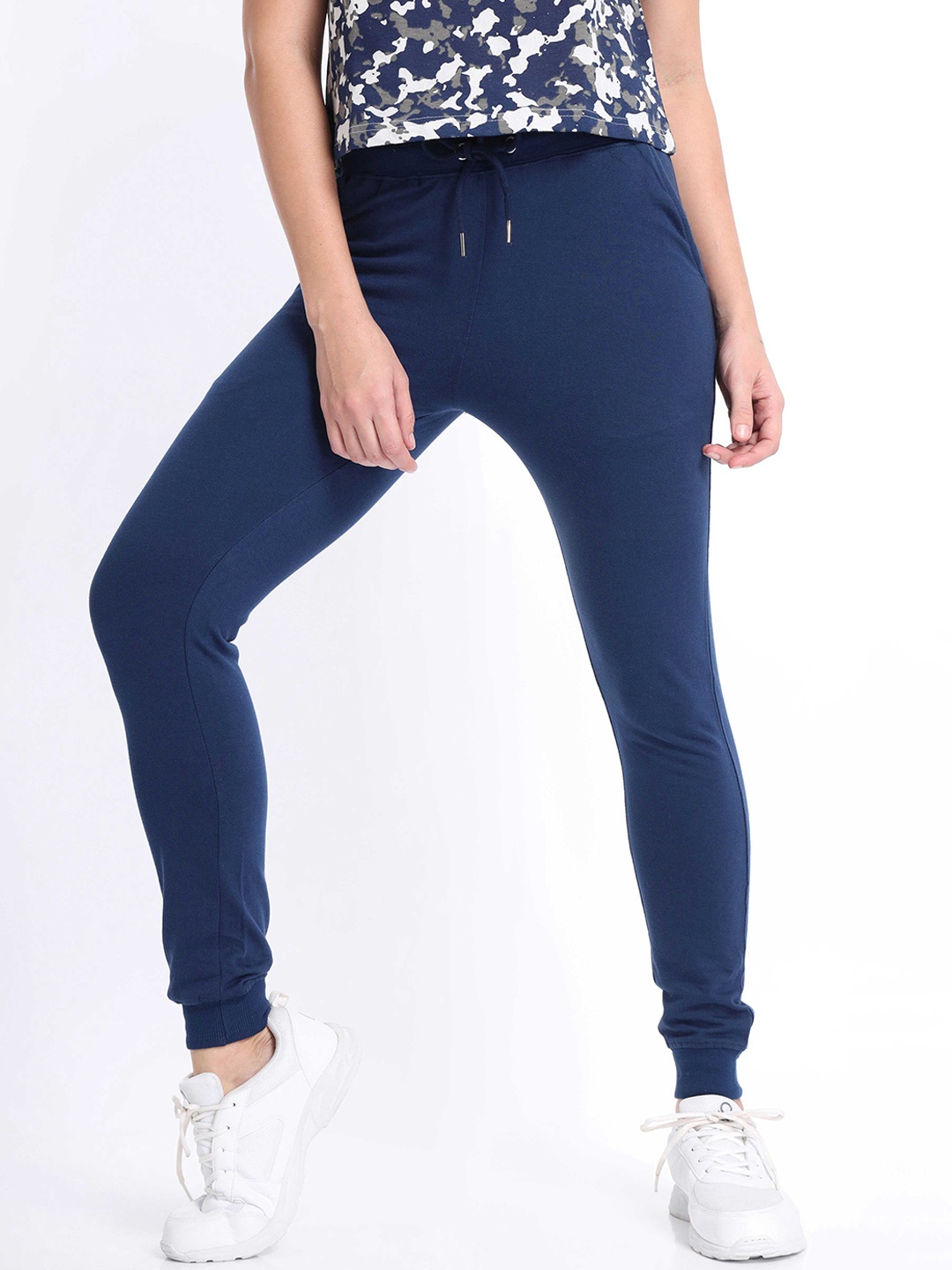 

NOBERO Women Mid-Rise Cotton Joggers, Blue