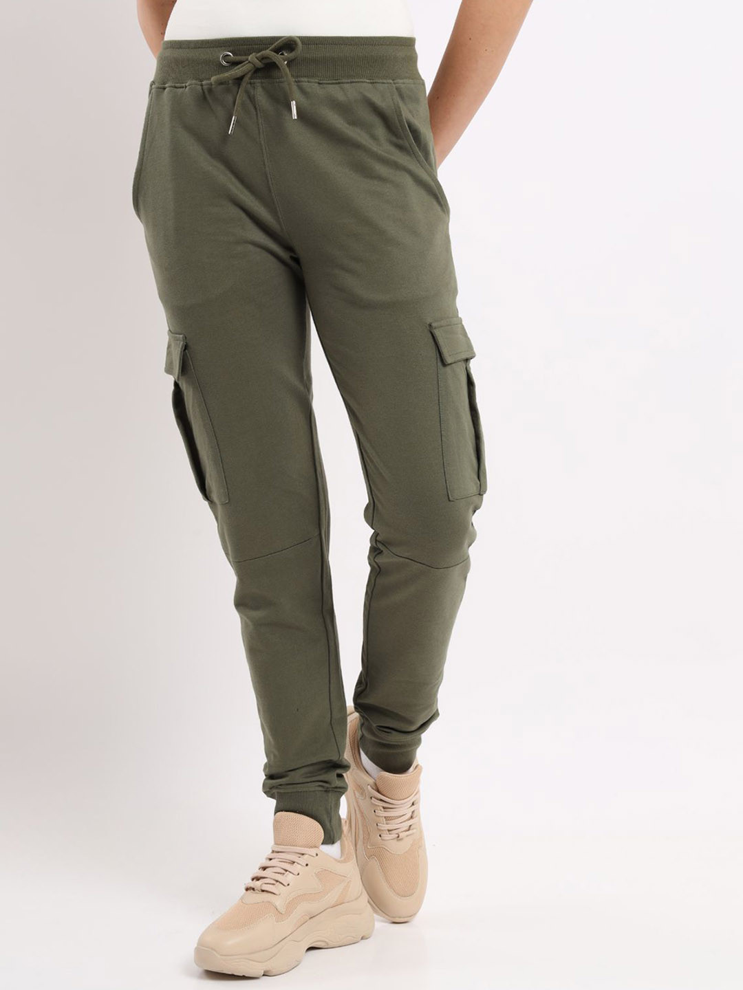 

NOBERO Women Regular Fit Cotton Joggers, Green