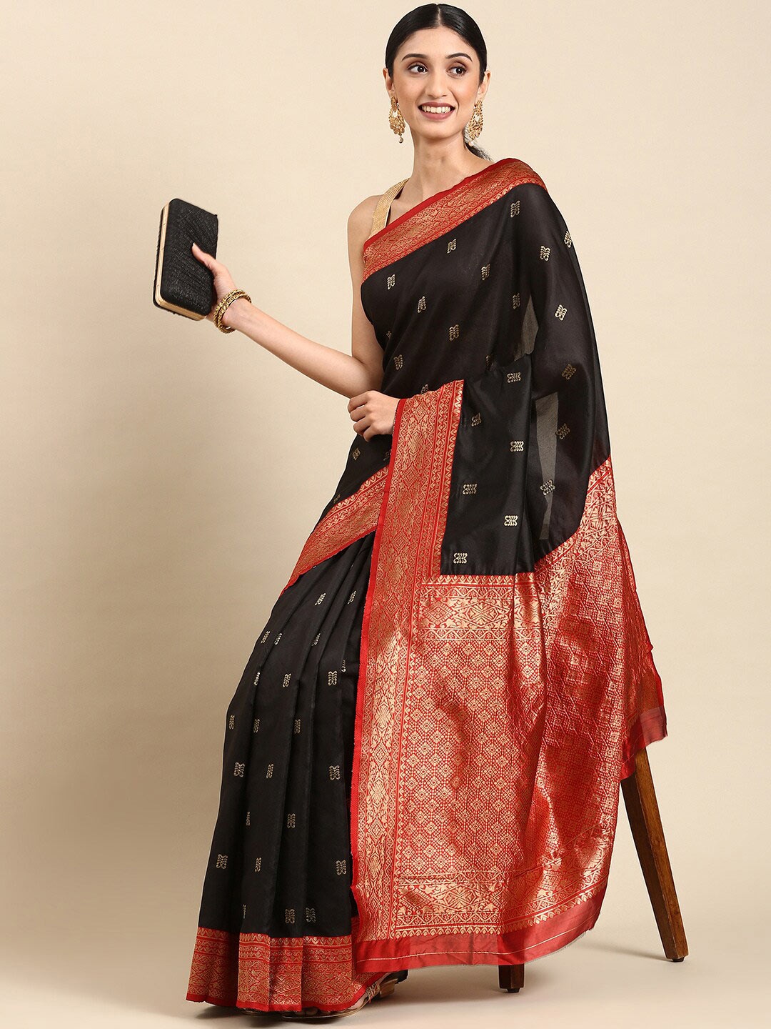 

Mitera Black & Red Woven Design Zari Traditional Banarasi Saree