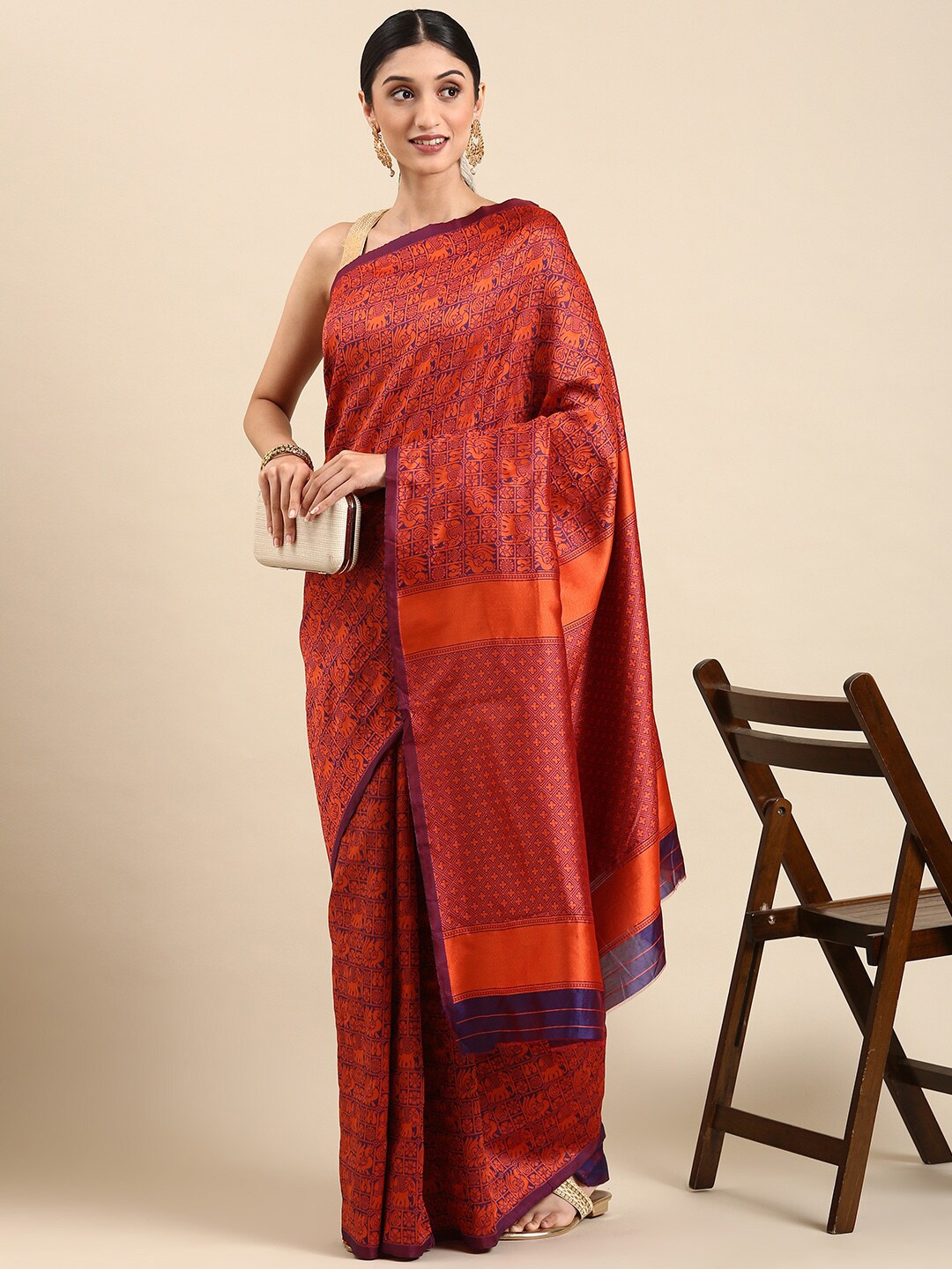 

Mitera Maroon & Purple Woven Design Traditional Banarasi Saree