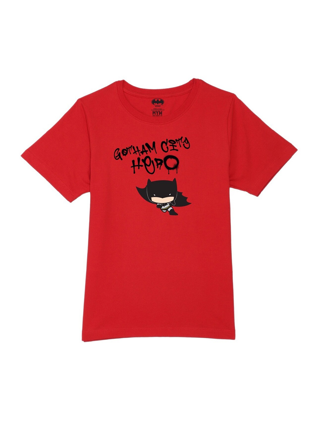 

Wear Your Mind Boys Typography Batman Printed Pure Cotton T-shirt, Red