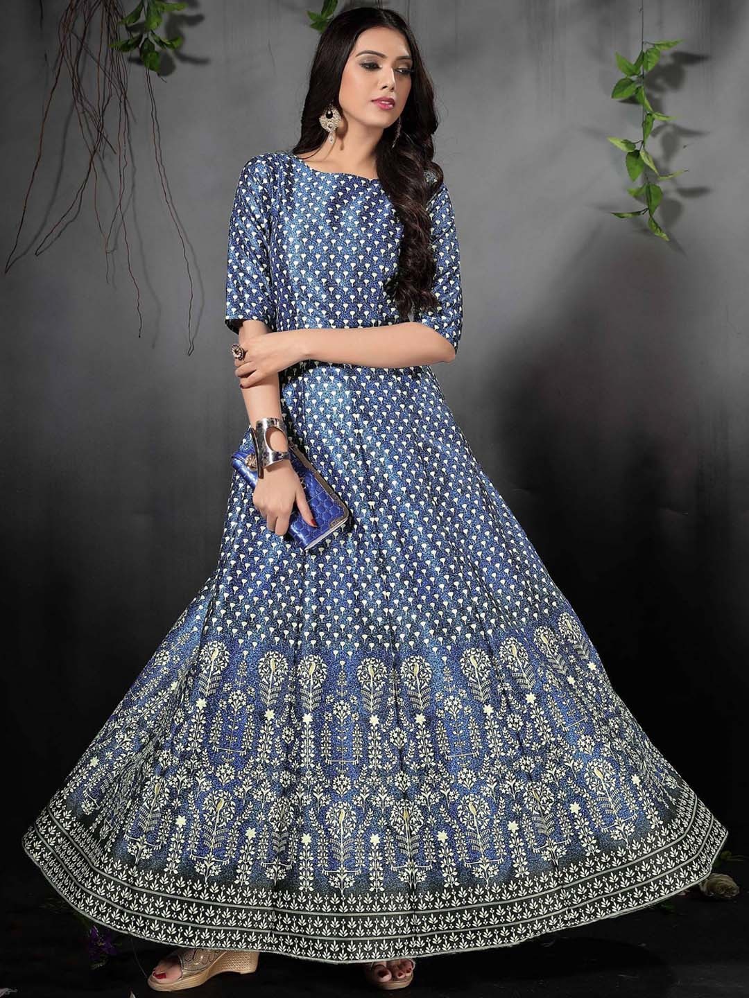 

Zeel Clothing Ethnic Motifs Printed Panelled Maxi Gown, Blue