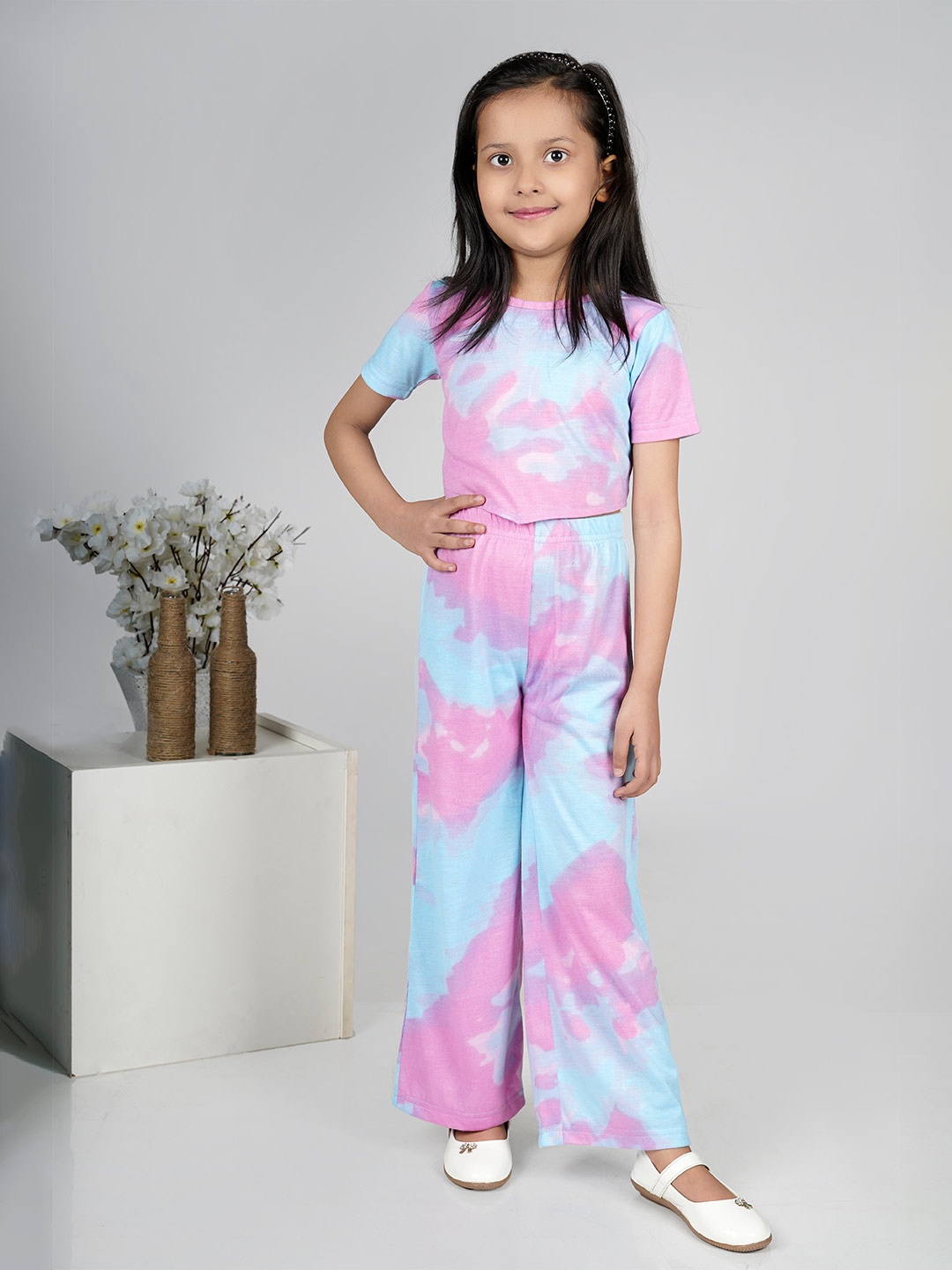 

Jelly Jones Girls Abstract Printed Pure Cotton Top With Trousers, Blue