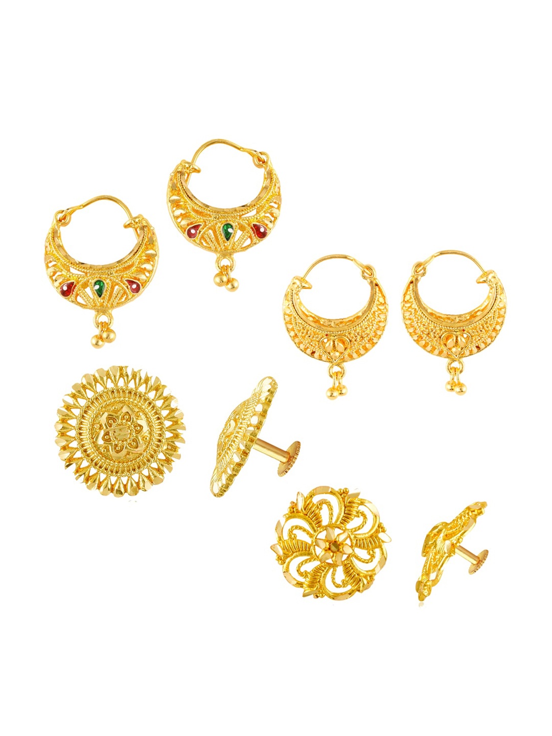 

MEENAZ Set of 4 Gold-Plated Classic Earrings