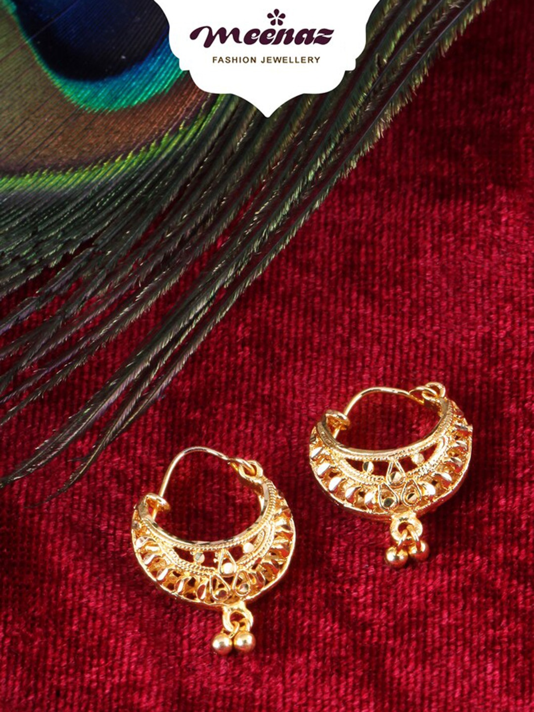 

MEENAZ Set Of 2 Gold-Plated Circular Hoop Earrings