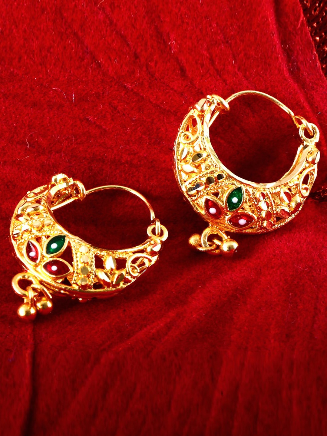 

MEENAZ 4Pcs Gold-Plated Hoop & Studs Earrings