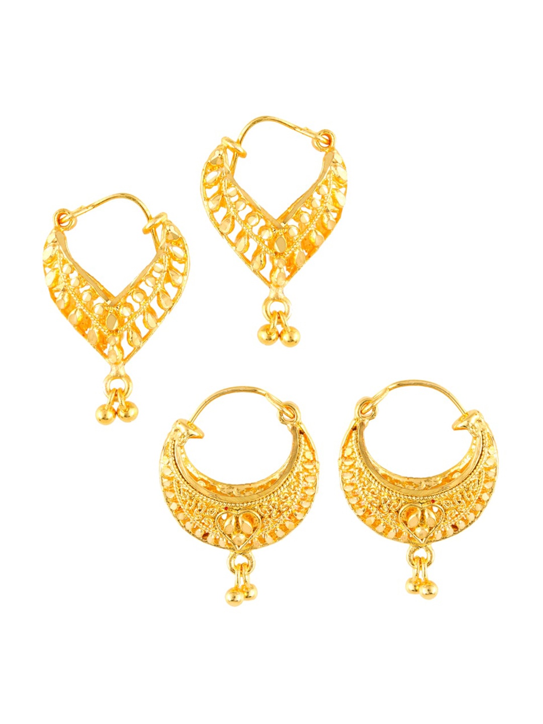 

MEENAZ Set Of 2 Gold-Plated Circular Hoop Earrings