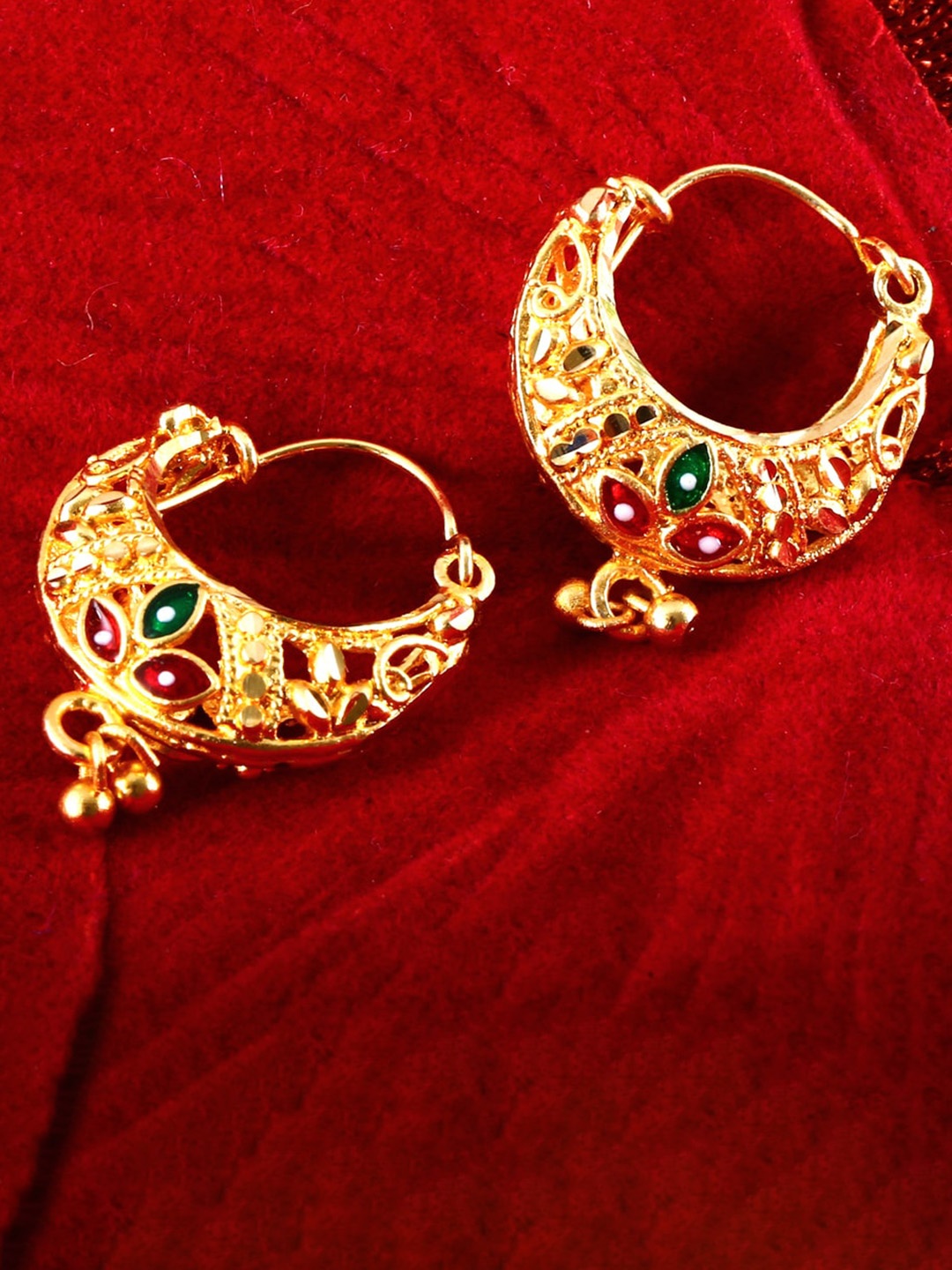 

MEENAZ Set Of 4 Gold-Plated Stone-Studded Circular Hoop Earrings