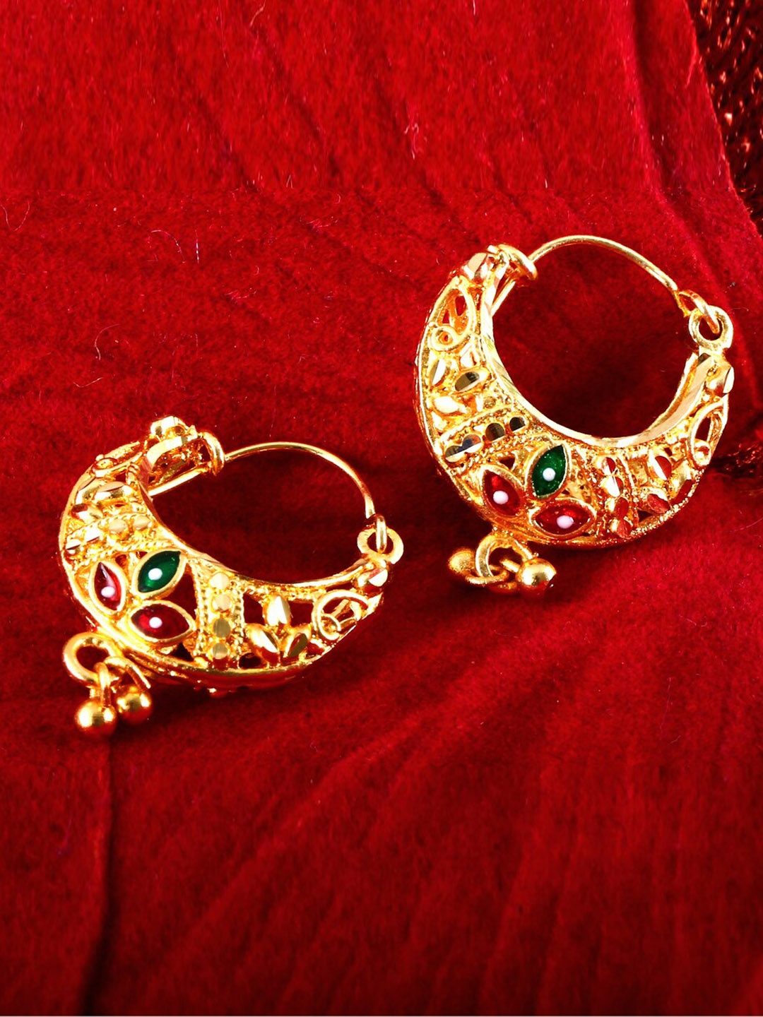 

MEENAZ 4Pcs Gold-Plated Circular Hoop Earrings