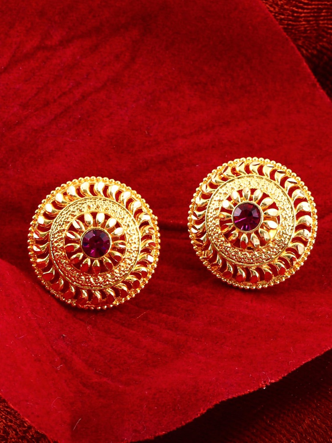 

MEENAZ Set of 2 Gold-Plated Circular Studs Earrings