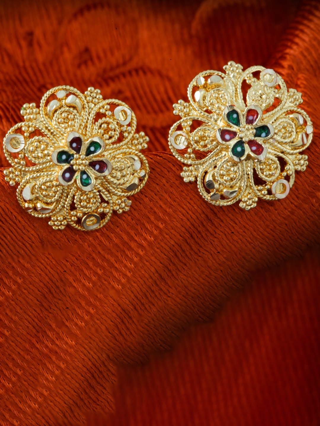 

MEENAZ Gold-Plated Floral Studs Earrings