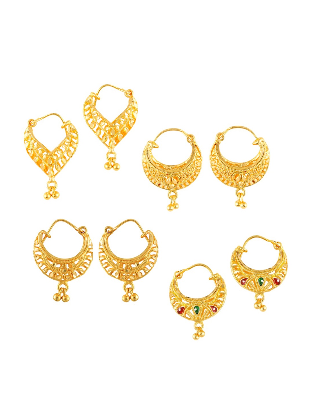 

MEENAZ Set Of 4 Gold-Plated Circular Hoop Earrings