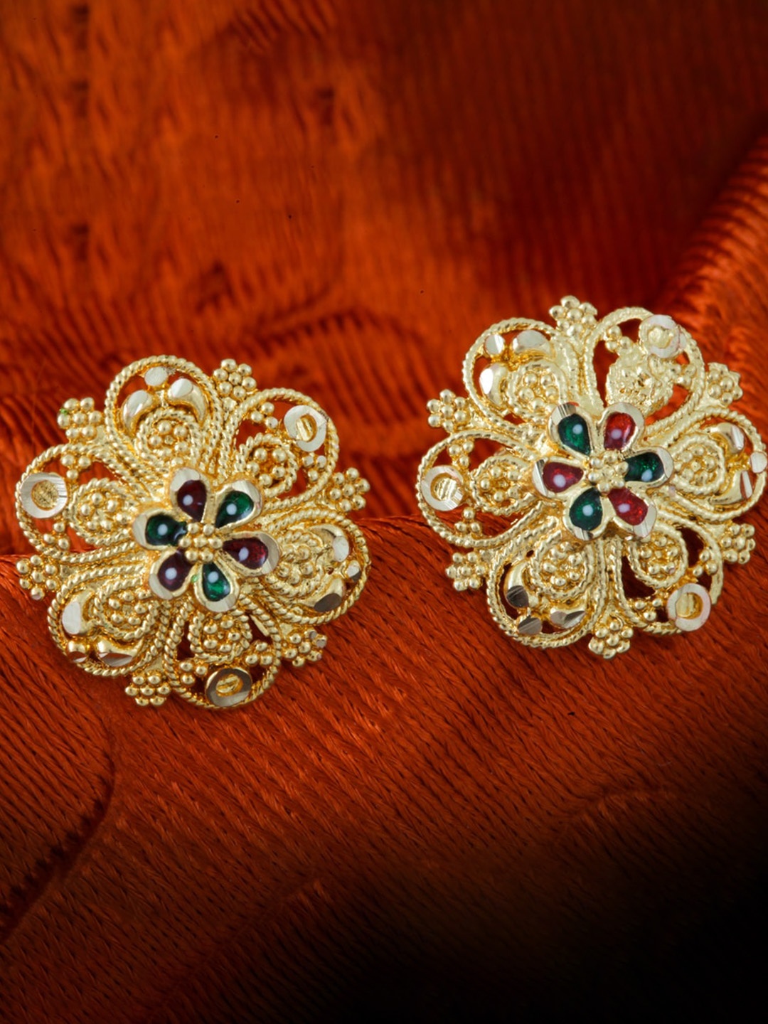 

MEENAZ Set of 2 Gold-Plated Circular Studs Earrings