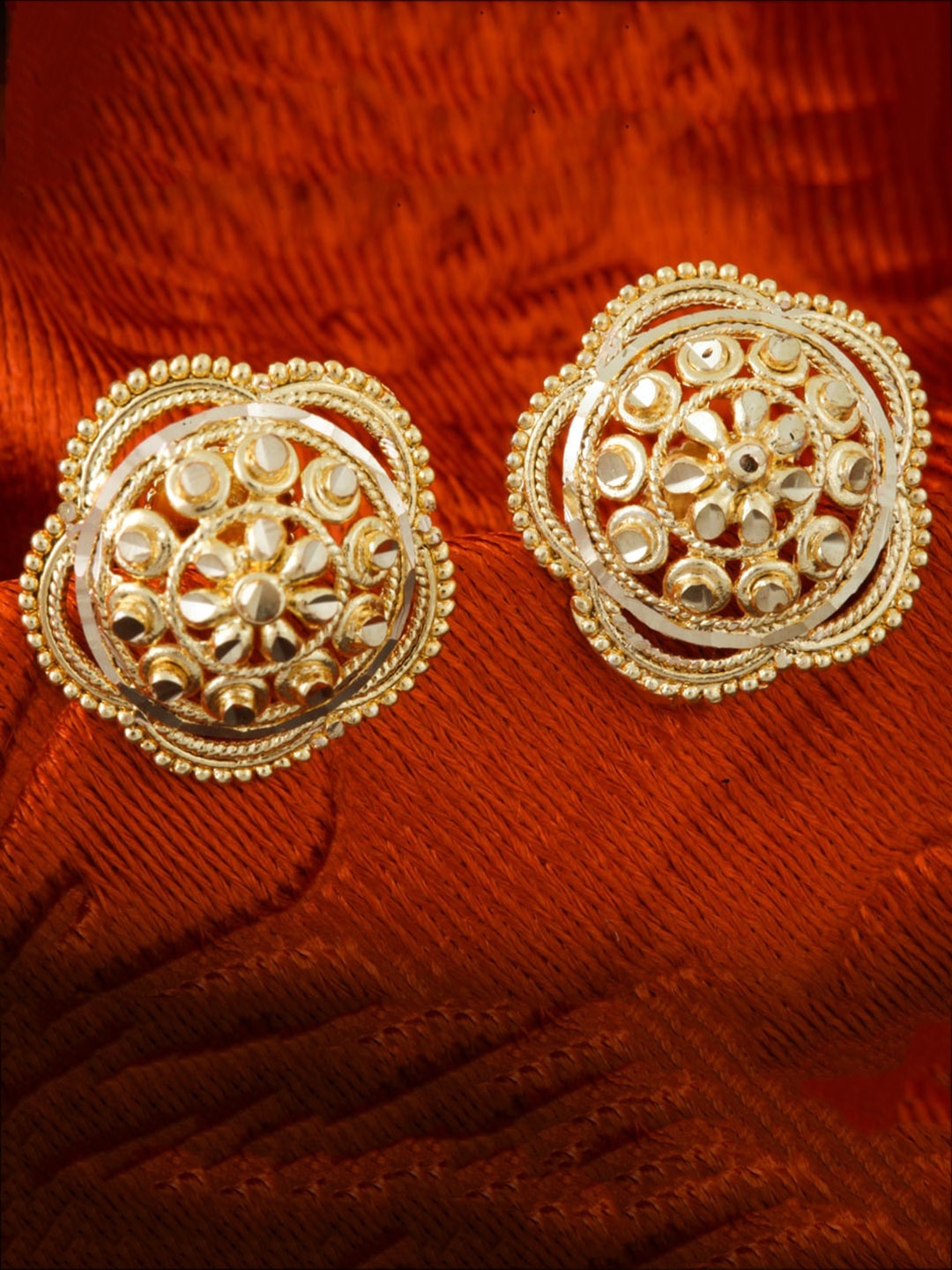 

MEENAZ 4Pcs Gold-Plated Circular Studs Earrings